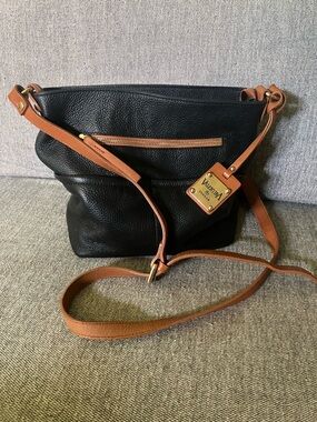Valentina Black Leather Crossbody with Brown Contrast Strap